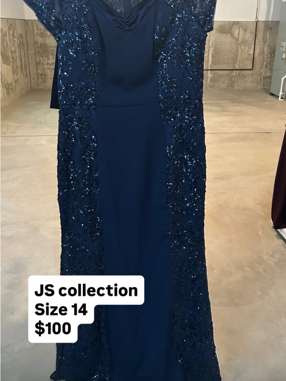 JS Collections Navy Sequin Side-Panel Maxi Dress